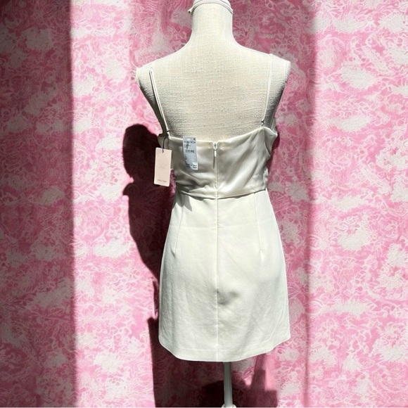 🌻 CINQ À SEPT Cara Ivory Short Draped-tie Satin Silk Combo Mini Dress Size 10 - Picture 9 of 13